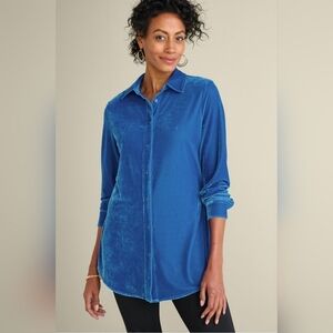 Soft Surroundings Velvet Boyfriend Tunic Shirt 2DT96 Women's Medium Blue Buttons